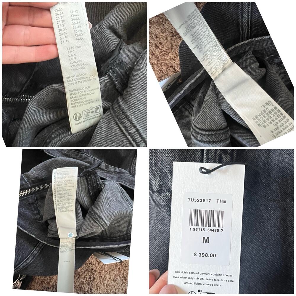 7 For All Mankind M Cropped Black Denim Jacket Zip Detail Luxury $398 - Picture 9 of 11